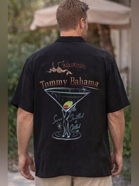 Tommy Bahama Martini Bikinitini Silk Shirt Men’s Medium Black